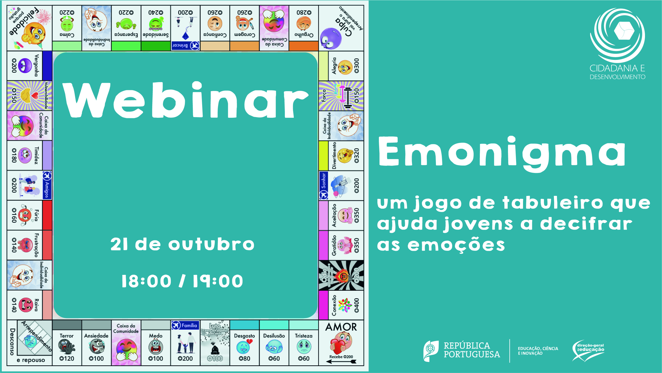  webinar "Emonigma, um jogo de tabuleiro que ajuda jovens a decifrar as emoções”